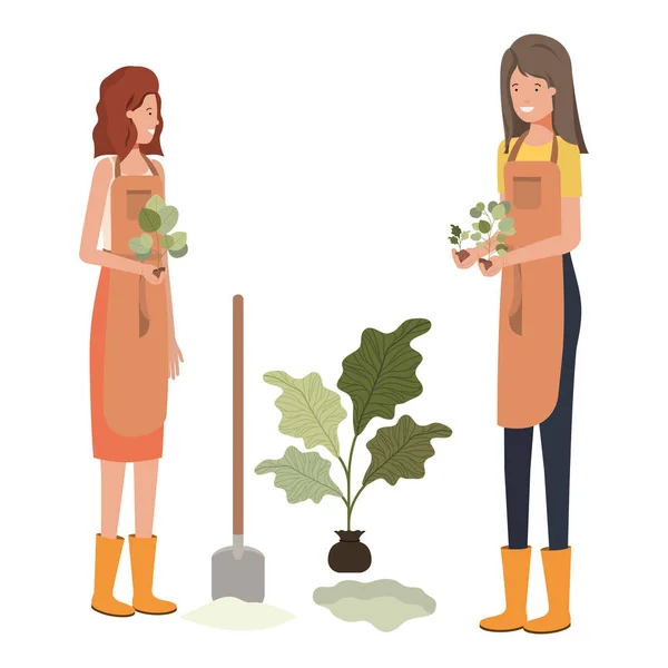 Νέες γυναίκες κηπουροί χαμογελώντας χαρακτήρα avatar — Διανυσματικό Αρχείο