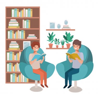 oturma odası avatar karakteri kitap ile erkekler