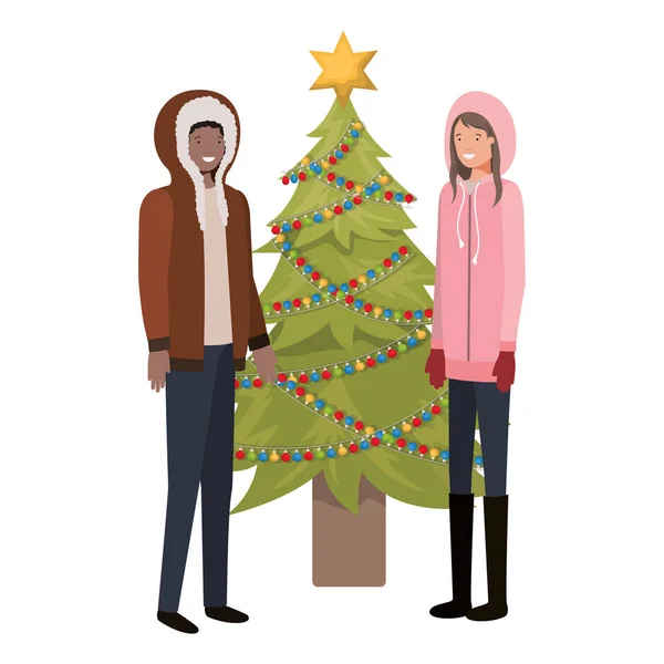 Para z Christmas Tree avatar charakter — Wektor stockowy