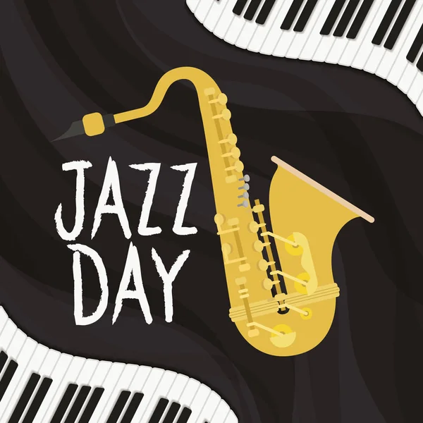 Poster jazz day con tastiera e sassofono — Vettoriale Stock