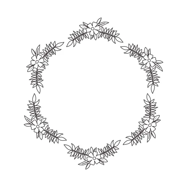 Hermosa flor y hojas marco circular — Vector de stock