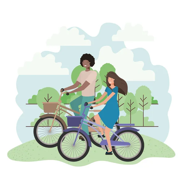 Bisikletli genç çift — Stok Vektör