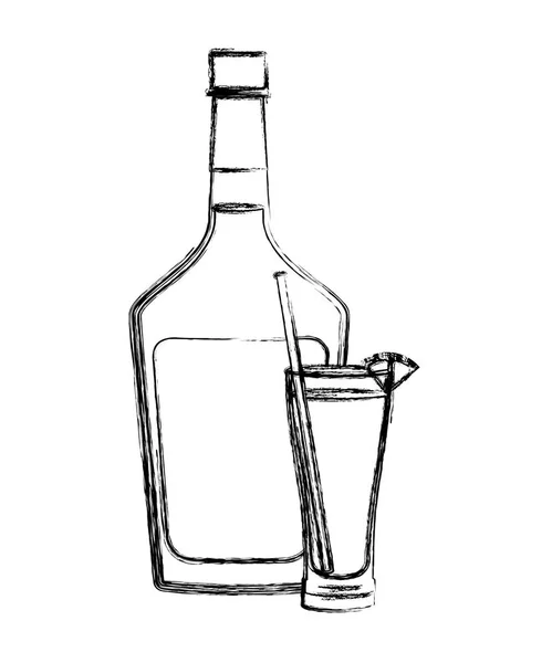 玻璃鸡尾酒与水果和瓶子 — 图库矢量图片