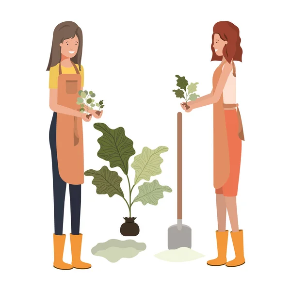 Jeunes femmes jardiniers souriant avatar personnage — Image vectorielle