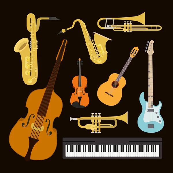 Cartaz dia de jazz com instrumentos set — Vetor de Stock