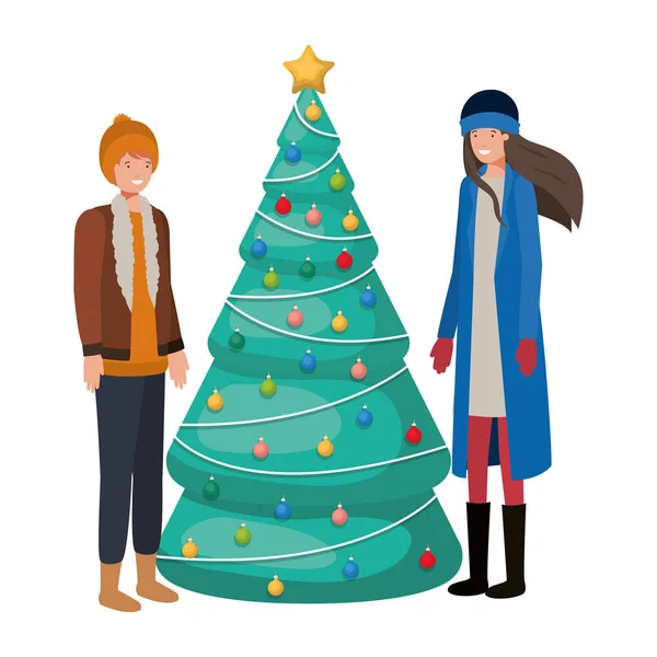 Пара с персонажем рождественской елки аватара — стоковый вектор