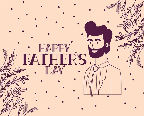 Heureux père carte de jour avec papa et feuilles décoration végétale — Image vectorielle