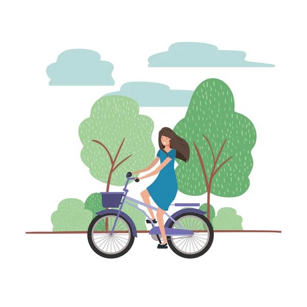 Fiatal nő kerékpárral a parkban — Stock Vector