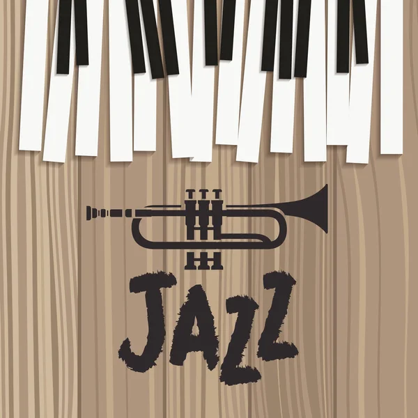 Постер дня джаза с фортепианной клавиатурой и трубой — стоковый вектор