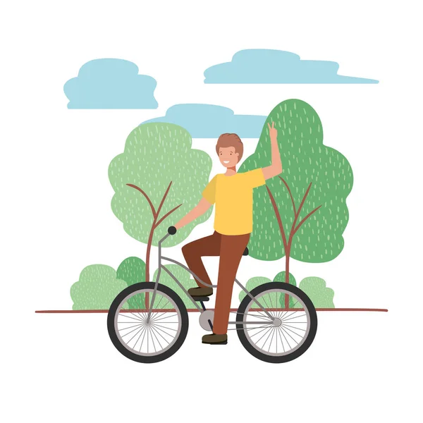 Joven con bicicleta en el paisaje — Archivo Imágenes Vectoriales