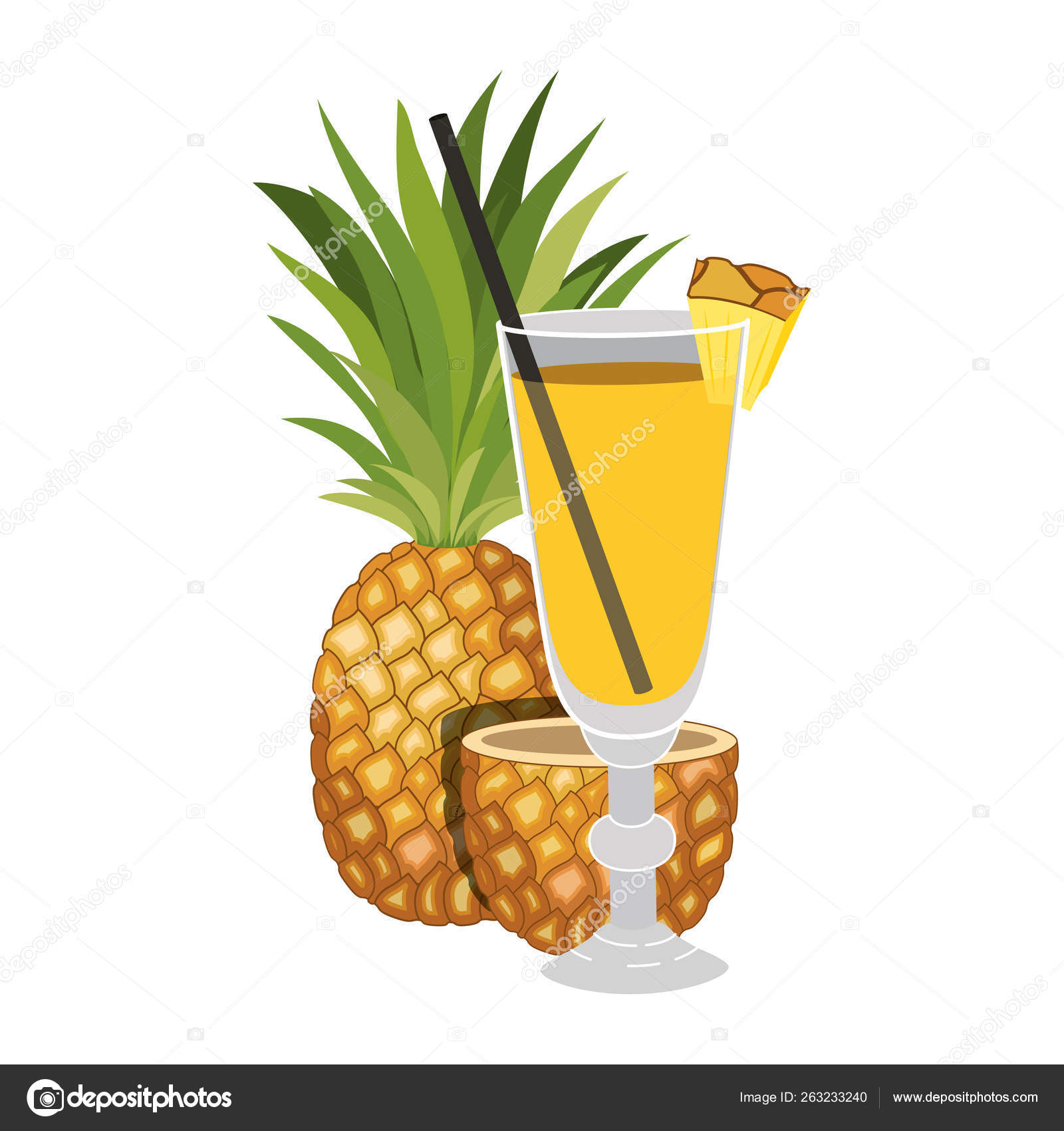 Pineapple fresh fruit with cocktail glass Stock Vector Image by