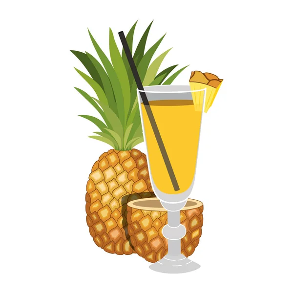 Ananas frisches Obst mit Cocktailglas — Stockvektor