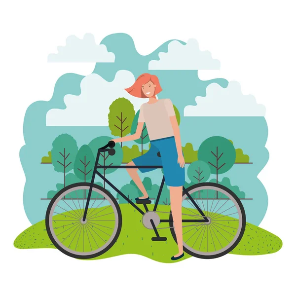 Young woman in bicycle on the park — Stock Vector