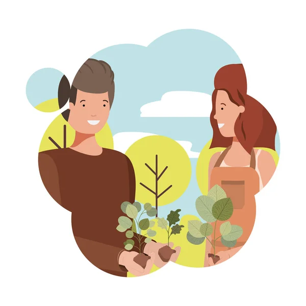 Peyzaj avatar karakteri ile bahçıvanlar çift — Stok Vektör