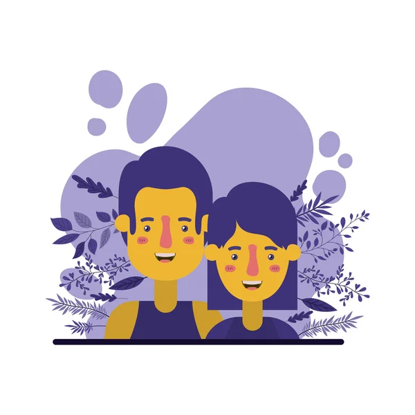Couple avec des caractères végétaux — Image vectorielle