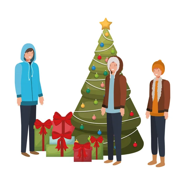 Férfiak karácsonyfát, ajándékokat avatar — Stock Vector