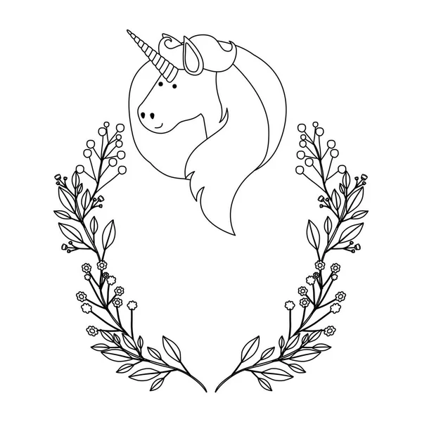 Unicorn dengan bunga karangan bunga dekorasi - Stok Vektor