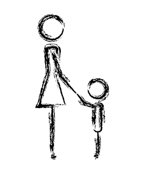 Madre con hijo figuras siluetas — Vector de stock