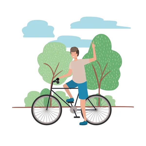 Joven con bicicleta en el paisaje — Archivo Imágenes Vectoriales