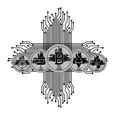 cryptocurrency set coins crossed clipart