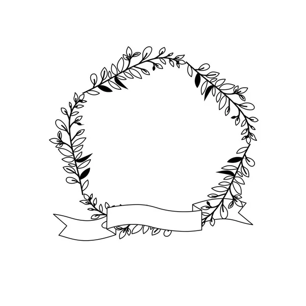 Crown leafs and ribbon circular frame — Stock Vector