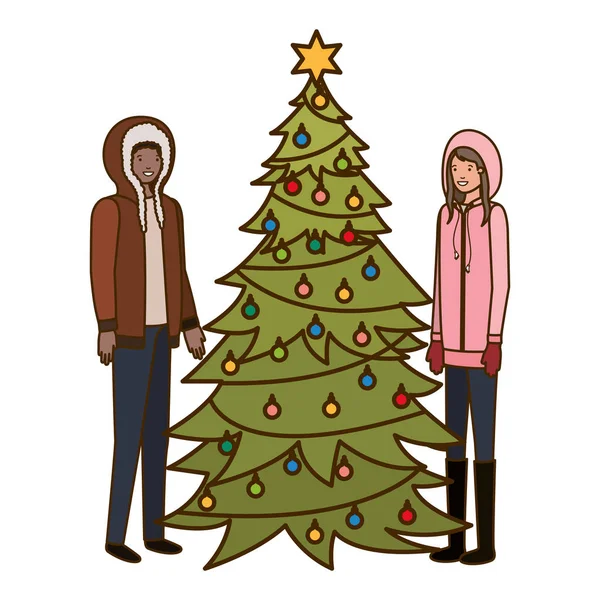 Noel ağacı avatar karakteri ile çift — Stok Vektör