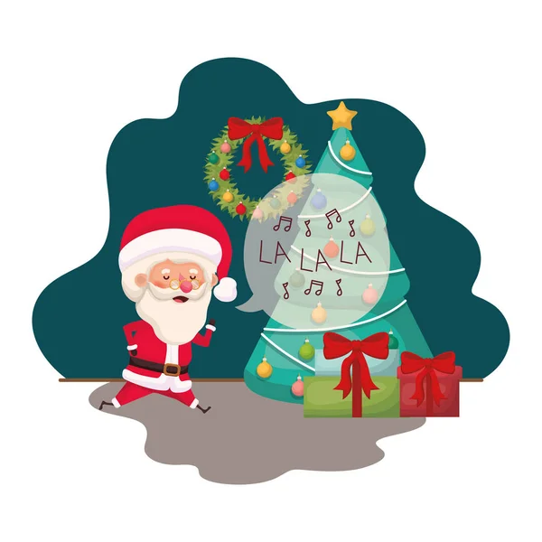 Kerstman met kerstboom en geschenken — Stockvector
