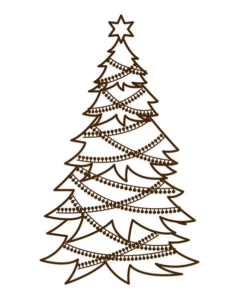 Christmas tree with hanging balls isolated icon — Stock Vector