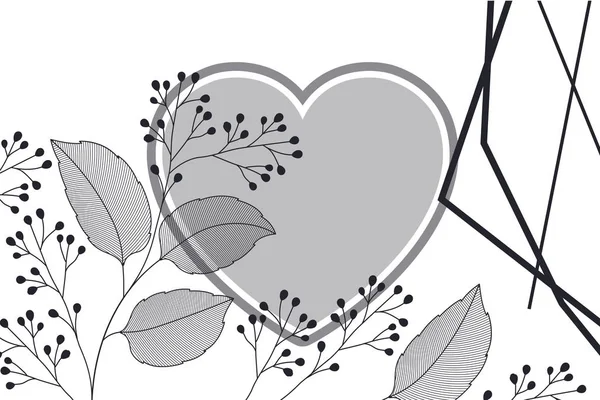 葉と幾何学的な線を持つ花 — ストックベクタ
