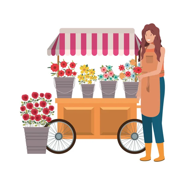 Mulher vendedor de flores em caráter avatar loja quiosque —  Vetores de Stock