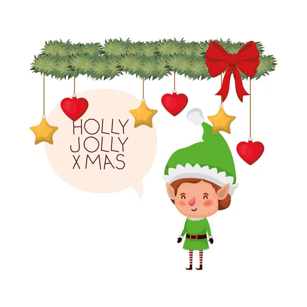 Elf with wreath and speech bubble avatar character — Stock Vector