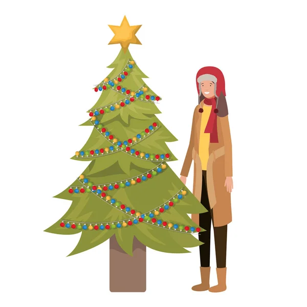Homme avec arbre de Noël avatar caractère — Image vectorielle