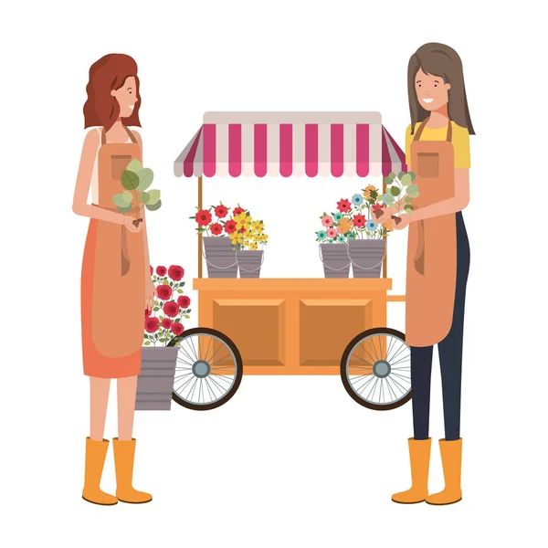 妇女在商店小卖部与蔬菜头像字符 — 图库矢量图片