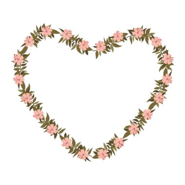 güzel çiçek ve yapraklar kalp şeklinde çerçeve