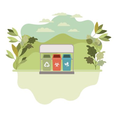 peyzaj izole simgesi ile geri dönüşüm sepetleri