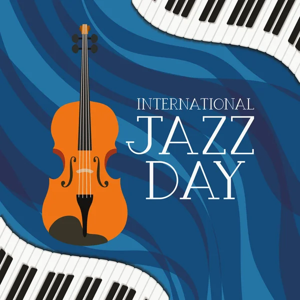 Poster giornata jazz con pianoforte tastiera e violino — Vettoriale Stock