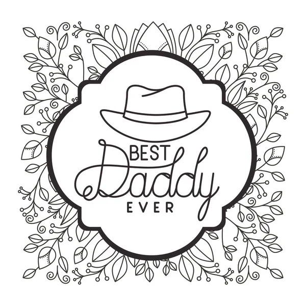 Fathers day frame with leafs and elegant hat — Stock Vector
