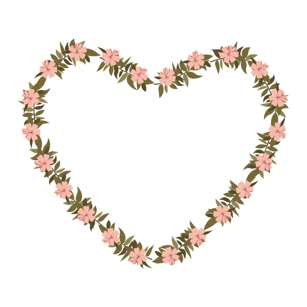 Bela flor e folhas moldura em forma de coração — Vetor de Stock