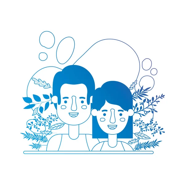 Couple avec des caractères végétaux — Image vectorielle