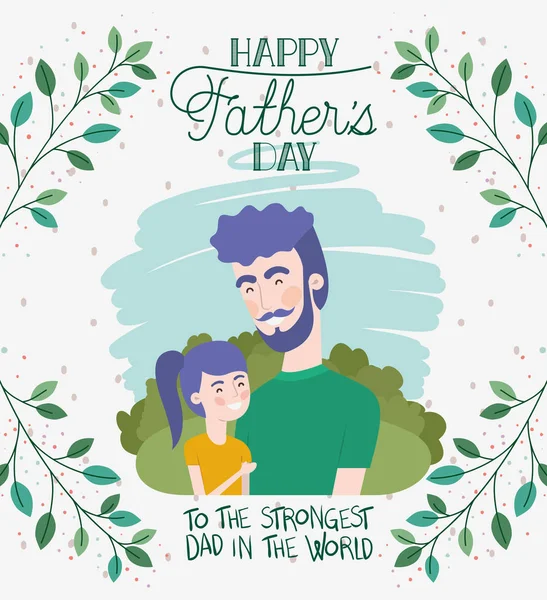 Feliz tarjeta de día de los padres con los personajes de papá e hija — Vector de stock