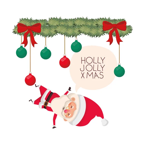 Santa claus and garland with christmas balls avatar character — Stock Vector