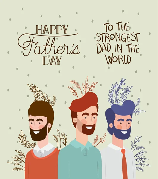 Happy fathers day card with dads and leafs plant — Stock Vector