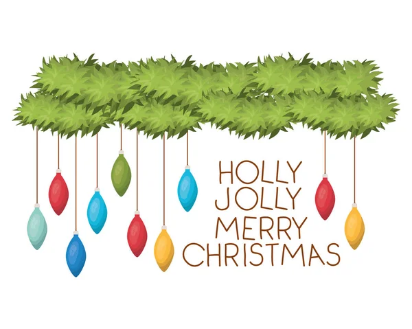 Stechpalme fröhliche frohe Weihnacht und Girlanden mit Weihnachtskugeln — Stockvektor