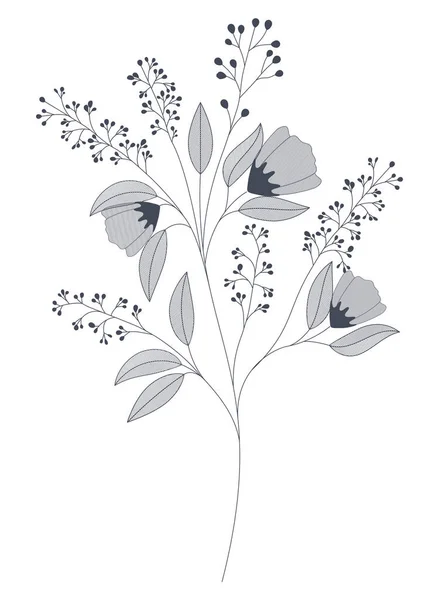 Flores con ramas y hojas icono aislado — Vector de stock