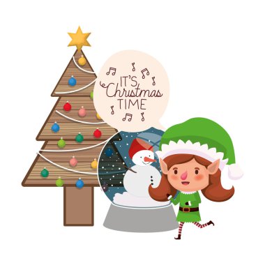 noel ağacı ve kristal topu ile elf kadın