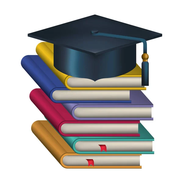 Cappello graduazione con pile book — Vettoriale Stock