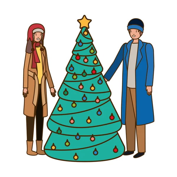 クリスマスツリーアバターキャラクターとのカップル — ストックベクタ