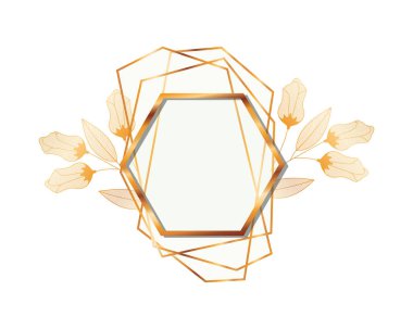 çiçekler izole simgesi ile çerçeve altın