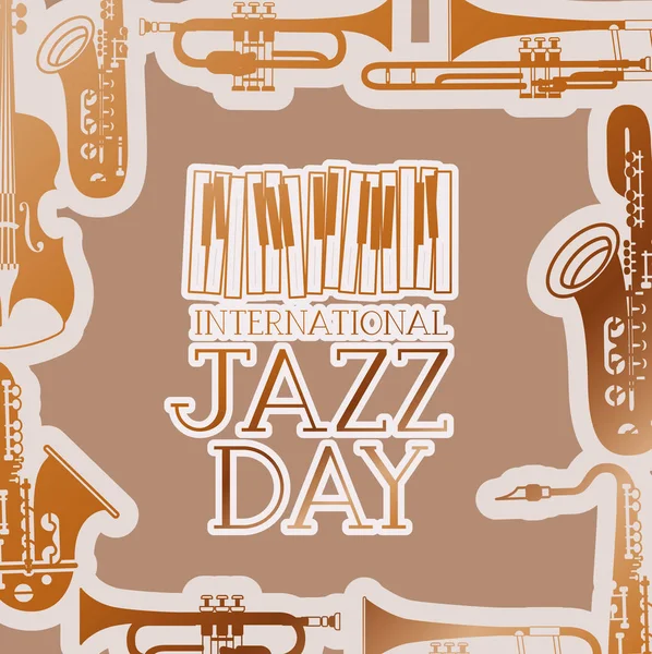 Cartel del día de jazz con teclado de piano — Vector de stock