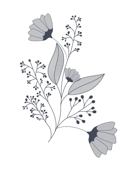 Flores con ramas y hojas icono aislado — Vector de stock